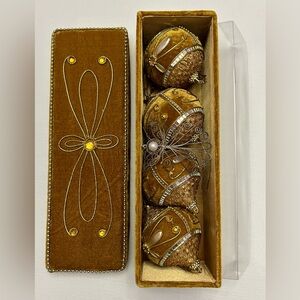 Vintage Handmade 4 Christmas Ornaments in a Box Color-Gold